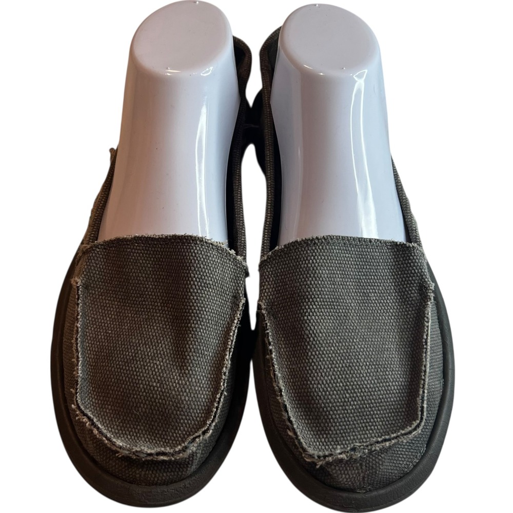 Sanuk Brownish Grey Distressed Canvas Flat Loafers Women's Size 9 Minimalist